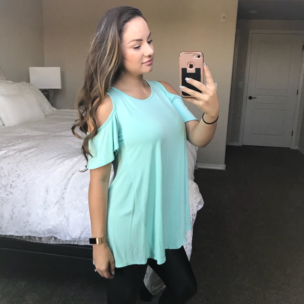 Mint Cold Shoulder Top